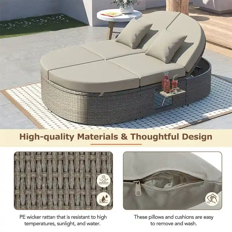 Outdoor-Sonnenliege für die Terrasse, 2-Personen-Tagesbett mit Polstern und Kissen