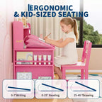 Kids Study Desk & Chair Set with Storage, Kids Study Desk with Hutch and Tiltable, for 3-8 Years Old, Student Writing Table for Bedroom