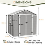 Opslagschuur van 6 ft x 4 ft/6 ft x 8 ft/8 ft x 6 ft/8 ft x 10 ft, weerbestendig kunststofhars voor buiten met vloer, gereedschapsschuur met puntdak