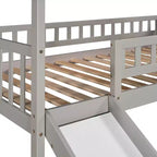 Twin House Loft Bed with Slide and Stairs, Loft Bed with Storage Drawers, Wood Cabin Loft Bed for Kids Toddlers