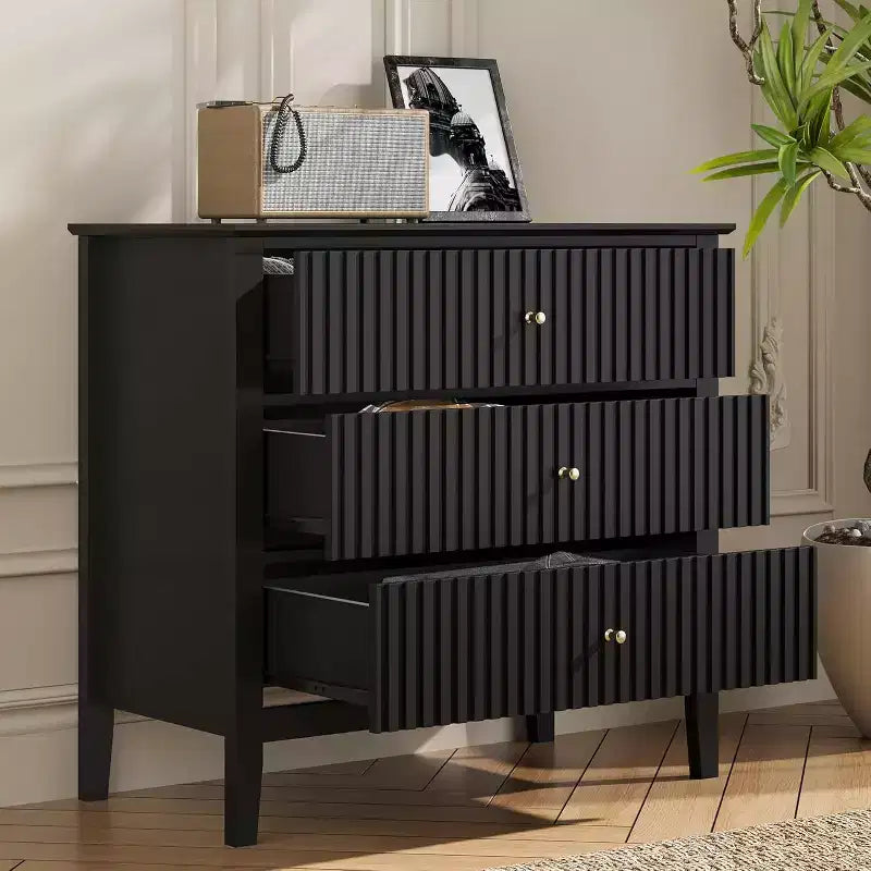 Heynemo Kommode mit 3 Schubladen, lackierter 30 Zoll hoher Nachttisch aus Holz mit Stauraum, breiter moderner Schubladenschrank mit kugelgelagerten Auszügen
