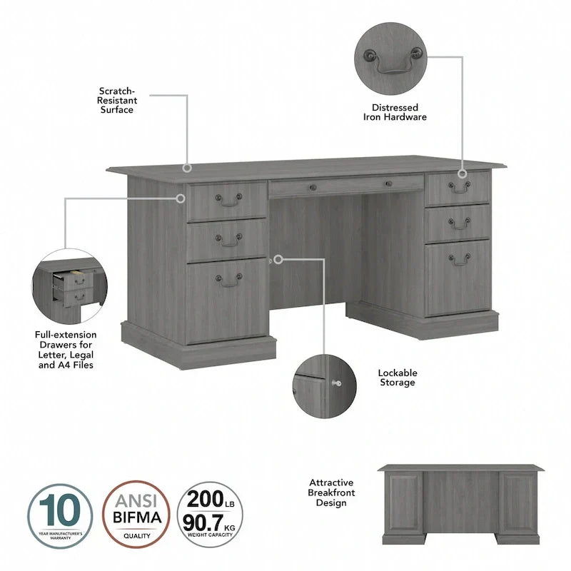 Bush Furniture Saratoga Schreibtisch für Führungskräfte mit Schubladen und Stauraum