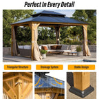 EROMMY Pavillon mit festem Dach, Outdoor-Pergola mit Doppeldach, Netzvorhängen und Vorhängen, robustes Vordach für Terrasse, Garten und Poolpartys