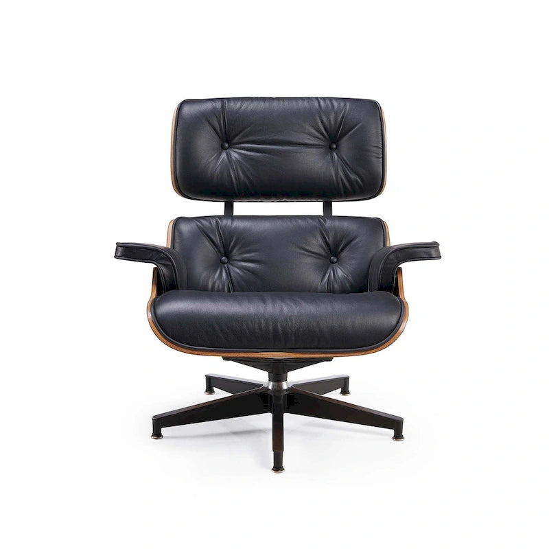Leren loungefauteuil in mid-century-modern stijl, relaxfauteuil