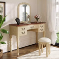 Vintage kaptafelset, vintage make-uptafel, kaptafel van 46 inch met gebogen bloemenpiegel en opbergruimte met 5 laden