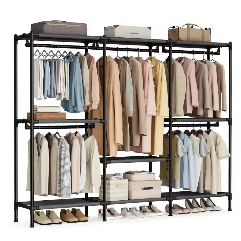 Portant à vêtements SONGMICS, armoire-organisateur robuste avec tringles et étagères, charge totale de 297 lb, montage facile, noir encre