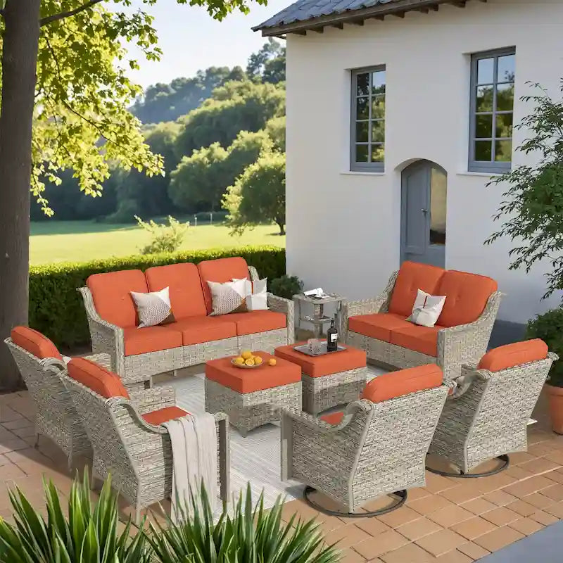 XIZZI 9-teiliges Outdoor-Gartenmöbel-Set mit drehbarem Sessel