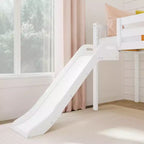Niedriges Twin-Hochbett für Kinder mit Rutsche und Treppe, Massivholz, 14 Absturzsicherungen, Tragfähigkeit 400 lb