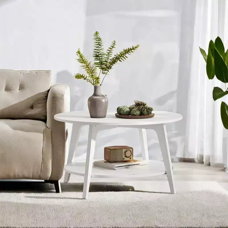 Honingbruine ronde salontafel met 2 opbergniveaus, 31,5 x 17,7 inch, ideaal voor de woonkamer