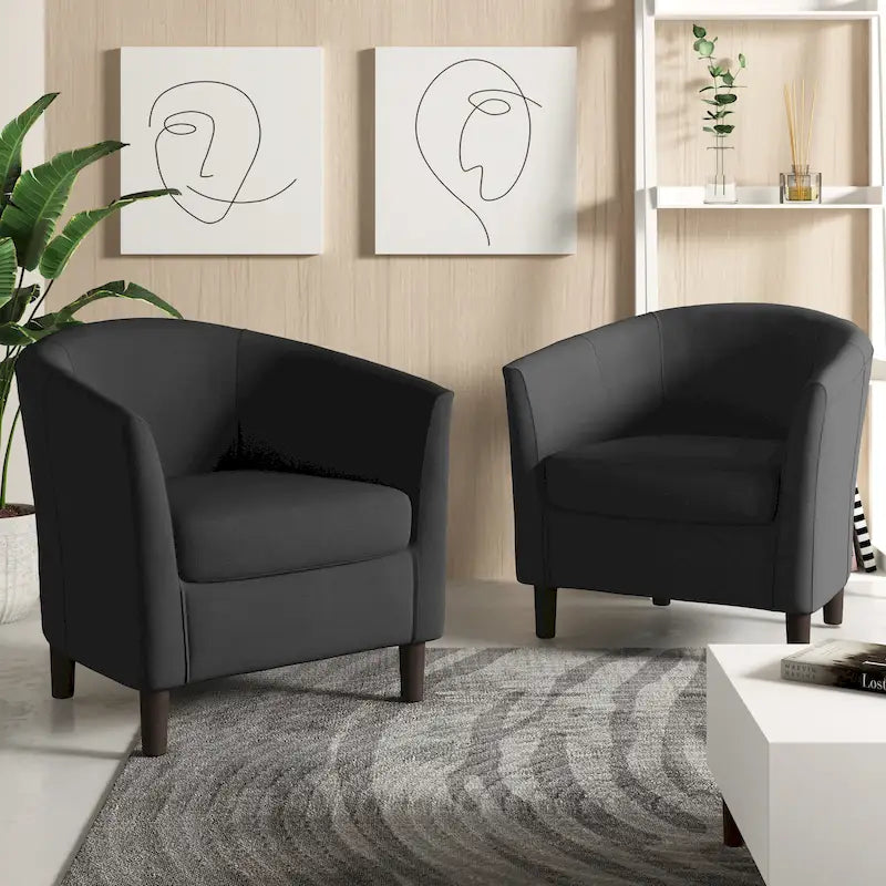 Set van 2 moderne linnen kuipfauteuils, clubfauteuils