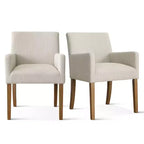Set van 6 gestoffeerde eetkamerstoelen met armleuningen, moderne linnen fauteuils met houten poten, accentstoelen voor eetkamer en woonkamer - Panipeachy