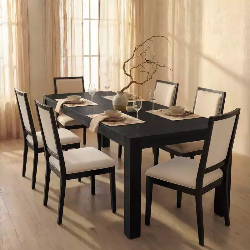Ensemble de salle à manger moderne - table de 80 et 6 chaises rembourrées, structure en bois massif, capacité de la table de 400 lb, montage facile