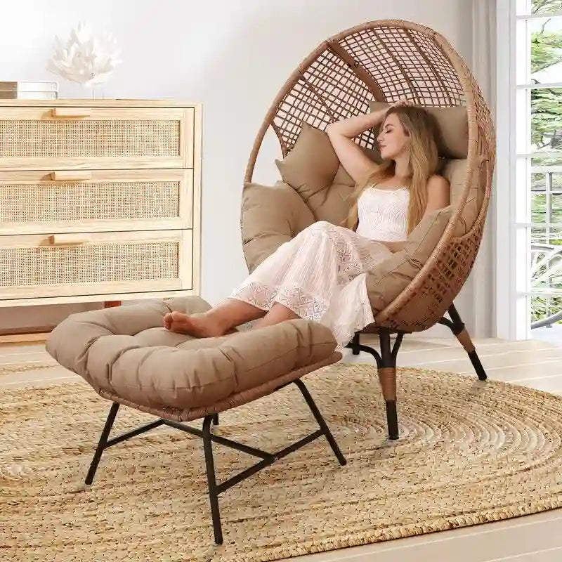 Fauteuil œuf d’intérieur FINCATI, fauteuil œuf d’extérieur supportant 440 lbs, fauteuil œuf surdimensionné avec pouf, fauteuil œuf luxueux et confortable avec repose-pieds
