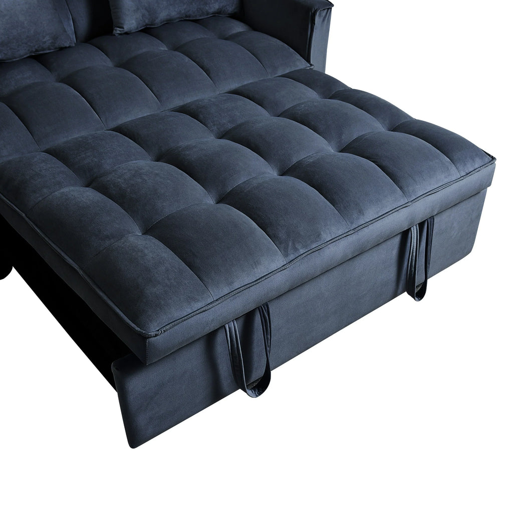 Modernes ausziehbares Schlafsofa, 3-in-1-Schlafsofa mit verstellbarer Rückenlehne, Samt-Loveseat, Kissen und Seitentaschen