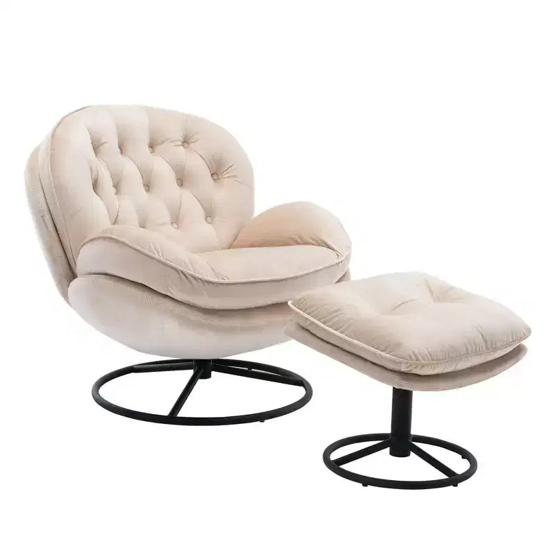 Okak Samt-Sessel mit Hocker, moderner armloser Wohnzimmersessel im Mid-Century-Stil, weicher und bequemer Sessel zum Fernsehen und Spielen