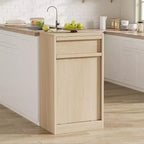 Tiltable Trash Can, Natural Oak, Trash Can with Storage and Drawer, Hidden Trash Cabinet, Laundry Basket for Kitchen, Dining Room, Living Room