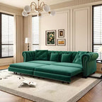 Whisen Samt-Schlafsofa in King-Size mit Ausziehfunktion und 3-in-1-Funktion, wandelbares Schlafsofa mit beweglichem Hocker und Steppdesign