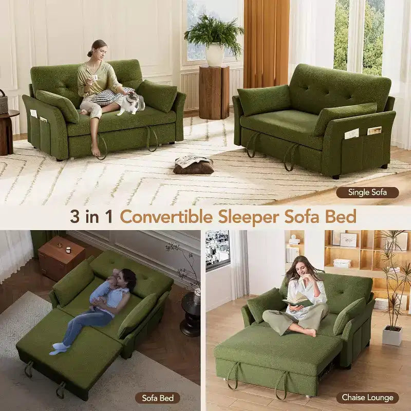 Dyonery 3-in-1-Schlafsofa, ausziehbares Schlafsofa mit Seitentasche und verstellbarer Rückenlehne, werkzeuglose Montage, klappbares Loveseat