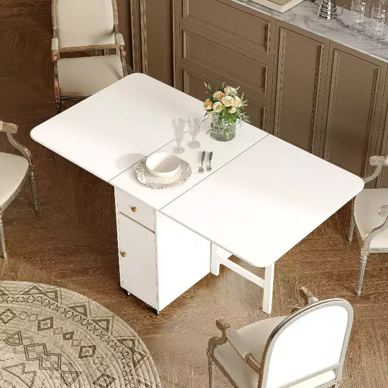 ATJafurn 59-Zoll-Klapptisch mit abklappbaren Tischplatten für kleine Räume, rechteckiger ausziehbarer Küchentisch aus Holz mit Rollen und Stauraum