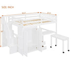 Full Size Loft Bed with Stairs, Bookshelf, Desk & Wardrobe - Space-Saving Multifunctional Furniture for Kids & Teens-White