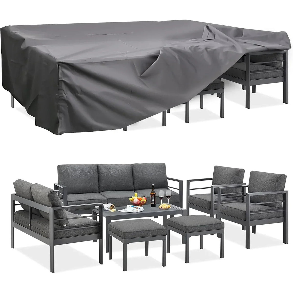 AECOJOY 7-teiliges Aluminiummöbel-Set für die Terrasse, Outdoor-Sitzgruppe