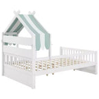 Lit cabane en bois ModernLuxe pour 1 ou 2 personnes avec tête de lit avec rangement, cadre de lit pour enfants en pin massif avec barrières de sécurité