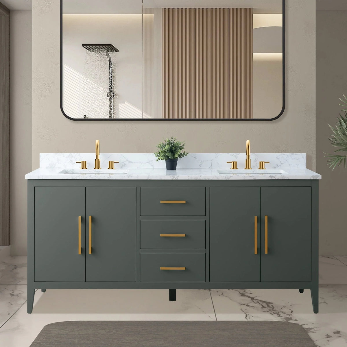 Vanity Art 72 Badezimmer-Waschtischunterschrank mit Doppelwaschbecken und Oberfläche aus Kunstmarmor