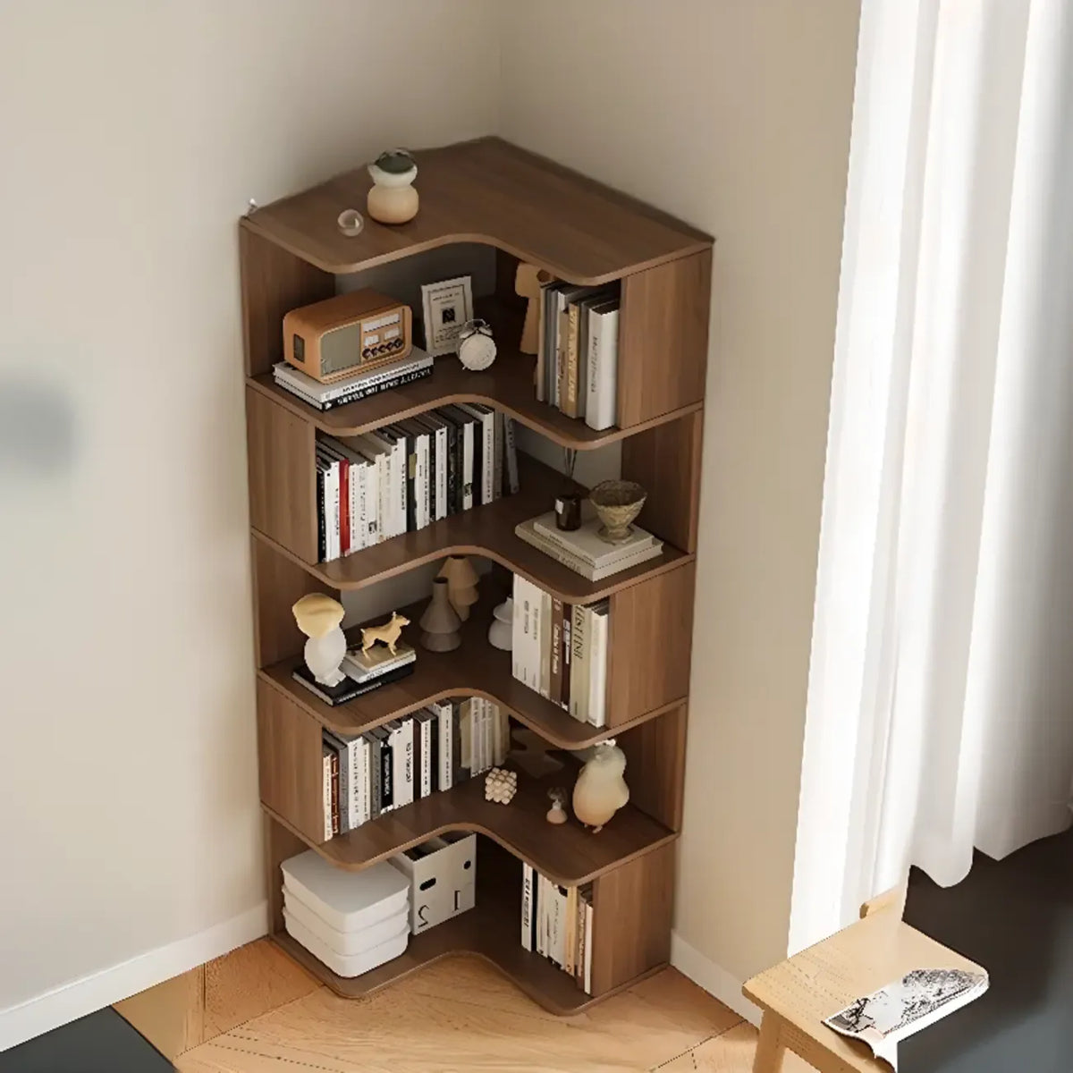 Eckbücherregal aus Holzwerkstoff mit 6 Ablagen