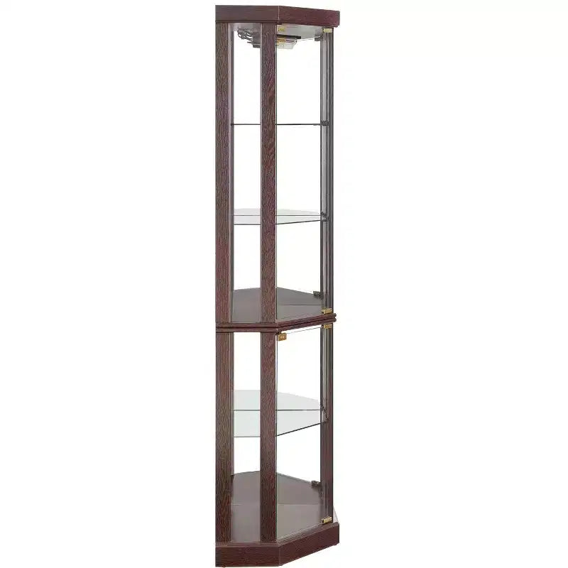 Hoekvitrinekast met glazen deuren en planken, hoekdisplaykast voor de woonkamer