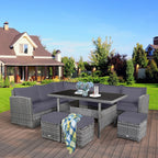 Costway Ensemble repas de jardin en rotin de 7 pièces, canapé d’angle, canapé et pouf — Voir les détails