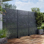 3-Panel Room Divider Screen with Geometric Pattern ?C Black Galvanized Steel