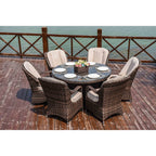 Ensemble de salle à manger rond de jardin en rotin tressé, 7 pièces, avec coussins, par Moda Furnishings