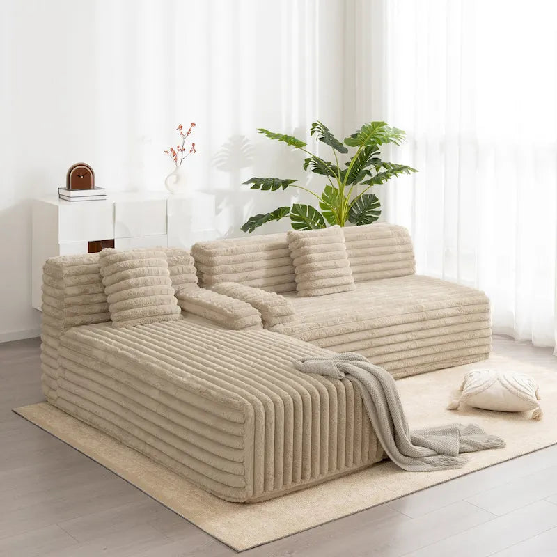 Cloud-Ecksofa, modernes Polstersofa mit 2 Zierkissen, frei kombinierbares Sofa, modulares L-förmiges Ecksofa