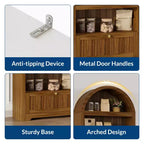 72 Arched Bookshelf with Storage Drawer, Modern 6-Tier Wood Display Cabinet with Open Shelves and Bottom Drawer, Curved Cabinet Door