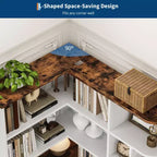 Corner Bookshelf, 74 Tall Corner Bookshelves, 6 Tiers L-Shaped Bookcase with Open Shelves and Storage Drawers for Living Room or Home Office