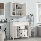 Meuble-lavabo moderne de salle de bains de 36 po avec vasque sur plan, armoire à miroir, 2 portes et 2 tiroirs
