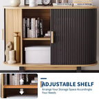 Geribbeld dressoir van 40 inch, opbergkast met schuifdeur en verstelbare plank, moderne credenza-opbergkast, bartafel met roldeur