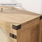 165 cm breiter TV-Schrank im Boho-Stil mit Flechttür – Unterhaltungsschrank aus Holz mit zwei Schränken und verstellbaren Einlegeböden, geeignet für Wohnzimmer