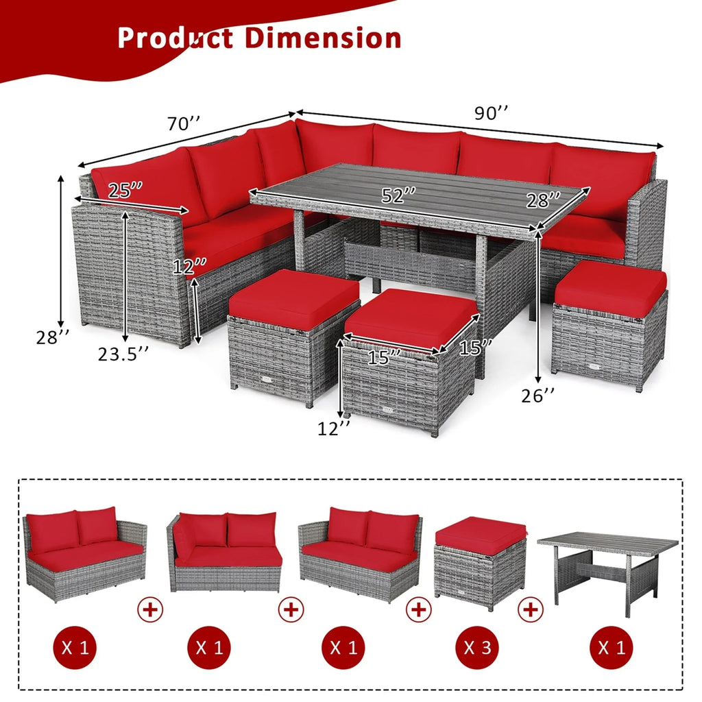 Costway Ensemble repas de jardin en rotin de 7 pièces, canapé d’angle, canapé et pouf — Voir les détails