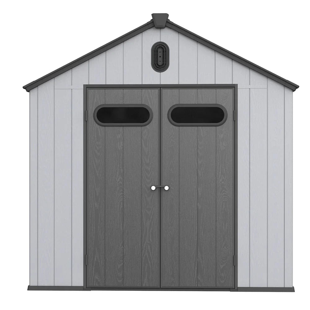 Opslagschuur van 6 ft x 4 ft/6 ft x 8 ft/8 ft x 6 ft/8 ft x 10 ft, weerbestendig kunststofhars voor buiten met vloer, gereedschapsschuur met puntdak