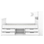 Lit plateforme de capitaine Twin/Full avec 4 tiroirs et étagères de rangement, structure en bois massif avec tête de lit bibliothèque et rangements