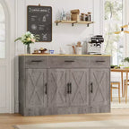 Buffet de rangement Celebalcony, grand meuble de cuisine de 53,4 pouces avec 3 tiroirs et 4 portes, étagère réglable pour la cuisine et le salon