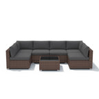 7-teiliges Outdoor-Sitzgruppen-Set aus Korbgeflecht und Stahl mit Polsterung