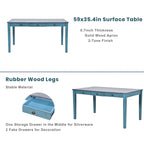 6-delige houten eetkamerset met 4 stoelen en bank, tafel met lade