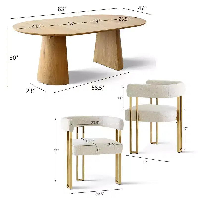 Ausziehbares rundes bis ovales Esszimmertisch-Set mit 4 Samtsesseln, modernem Säulendesign, Sitzplätze für bis zu 8 Personen – Panipeachy