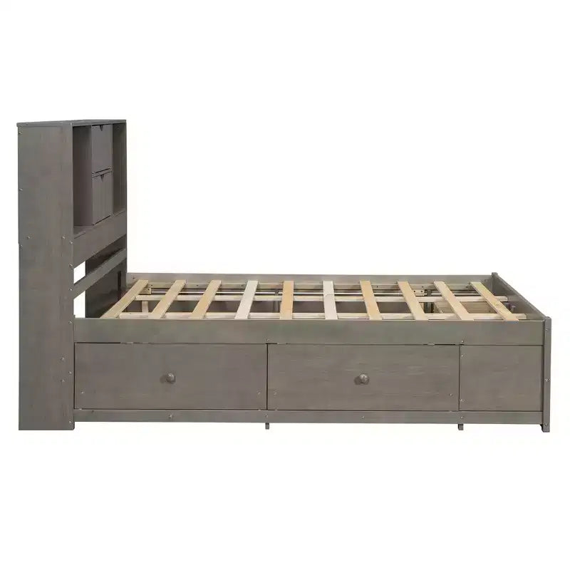 Platformbed voor een tweepersoonsmatras met opbergplank en 8 laden, eenvoudig te monteren