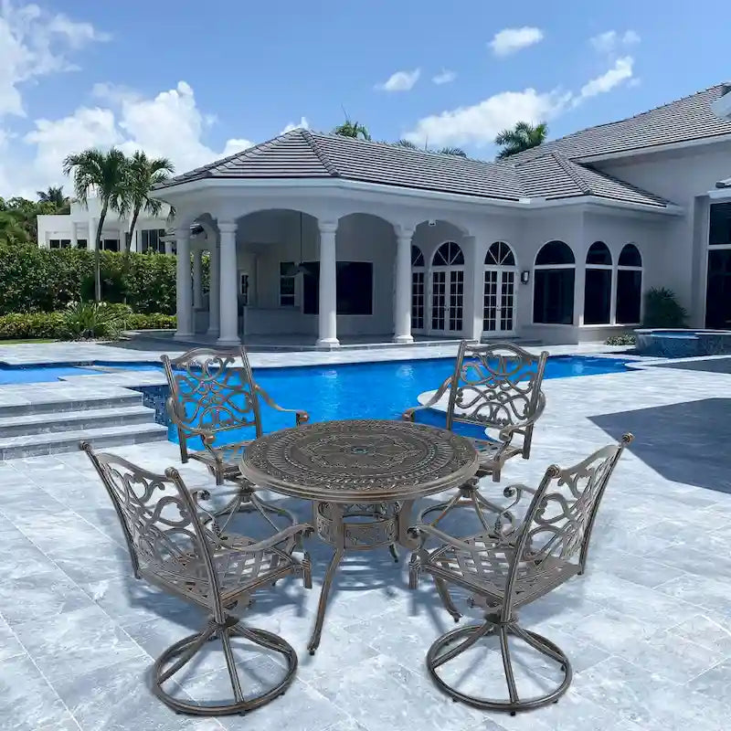 Ensemble de salle à manger de patio en aluminium moulé en 5 pièces avec 4 chaises pivotantes