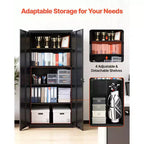 Armoire de rangement métallique VEVOR, armoire de garage en acier verrouillable de 68,9 pouces avec 4 étagères réglables, 2 portes magnétiques, 2 clés et 5 niveaux de rangement pour outils, noire