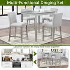 Modern 5-Piece Dining Set with Square Counter Height Table & 4 Upholstered Chairs