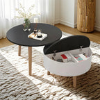 Moderner runder Couchtisch aus schwarzem und weißem Holz mit Stauraum